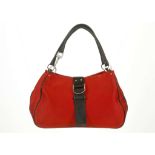 Christian Dior red and black fabric handbag, leather loop handles, silver tone hardware with