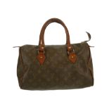 Louis Vuitton Speedy bag, vintage pre-serialisation, monogram canvas with brown leather trim, 33cm