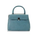 Asprey '167 Collection' jean blue leather handbag, c.2010, the leather embossed allover with '