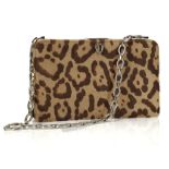 Valentino Garavani leopard print pony skin evening bag, of rectangular form with enamel and diamante