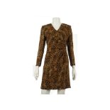 Leopard print Emanuel Ungaro dress, long sleeves with ruched detail to waist, labelled size 6 (UK