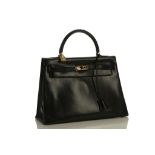 Hermes black box calf Kelly Sellier, date code for 1964, gold plated hardware, complete with key and