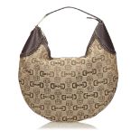 Gucci Horsebit glam hobo tote bag, fabric body with brown leather trim, 40cm wide, 28cm high, with