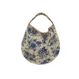 Gucci blue floral canvas hobo handbag, blue printed canvas and tan leather trim, single shoulder