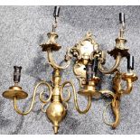 Eight pairs of cast brass, twin branch wall lights, includes Dutch and French styles.