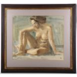 Mid 20th Century, female nude figural watercolour, monogrammed bottom right, (60 x 66cm incl.
