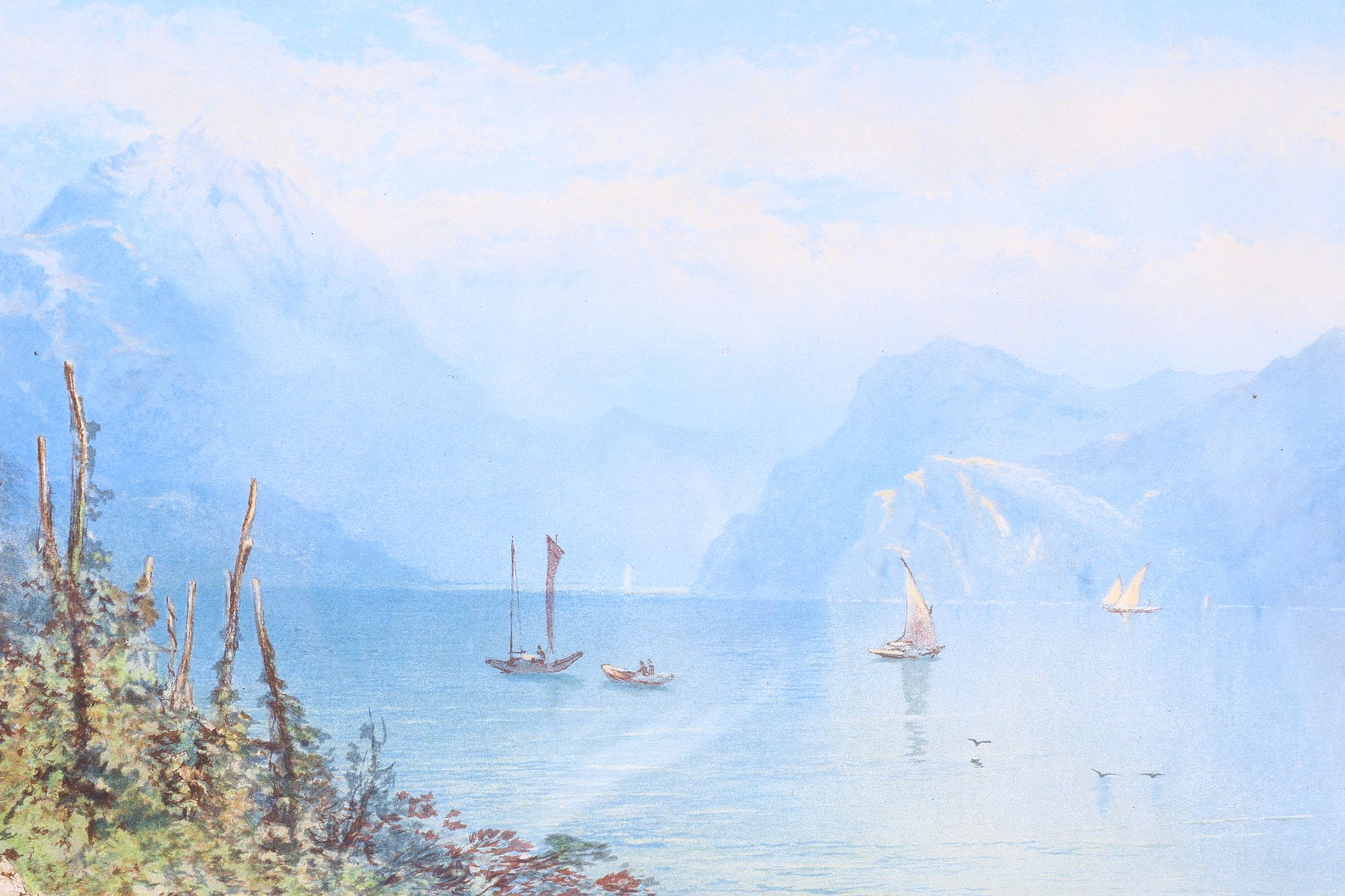 L. ROWLAND, 19th century British. 'Lake Como'. Watercolour and gouache lake view. Signed and - Image 3 of 4