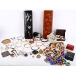 A large collection of costume jewellery, accessories and two decorative boxes