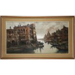 Mid late 20th Century. 'Venice, View towards the Grand Canal'. Atmospheric panoramic oil on