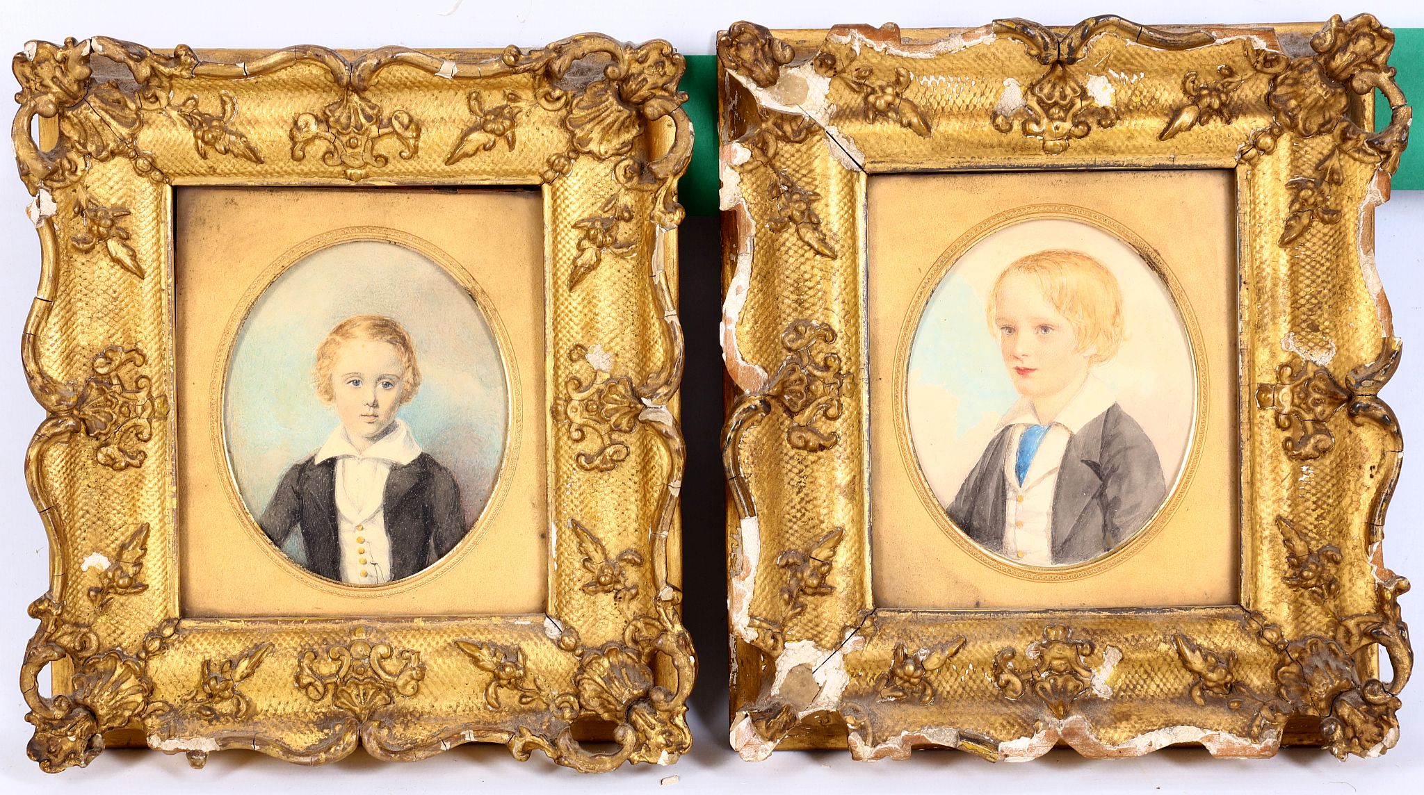 English school, mid 19th Century, a pair of fine watercolours, portraits of two brothers. In