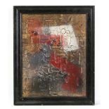 A 1950s ABSTRACT OIL AND MIXED MEDIA ON CANVAS, monogrammed lower right, (31 x 24.5cm)