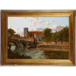 British school late 19th Century. 'Aylesford, Kent'. Oil on canvas, laid to board. Next to an arched