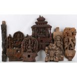 A collection of seven Indian Hindu wood carvings (7)