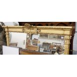 A Victorian style, giltwood and gesso rectangular overmantle mirror with floral tablet pediment,