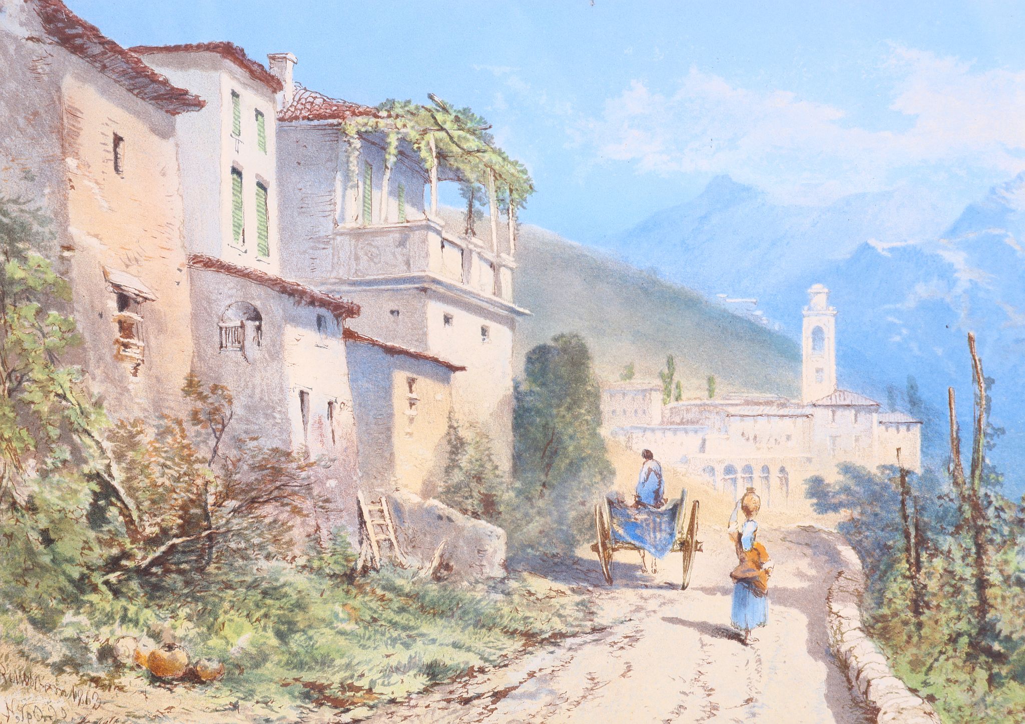 L. ROWLAND, 19th century British. 'Lake Como'. Watercolour and gouache lake view. Signed and - Image 2 of 4