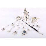 A mixed group of antique sterling silver, including a George III punch ladle, London 1816 by