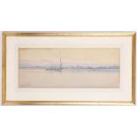 Augustus Osborne Lamplough 1870-1930, 'Sailboat at Dusk', watercolour, signed lower left, 24 x 62cm,