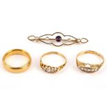 A small collection of jewellery, Including a 22 carat gold band ring, two 18 carat gold diamond