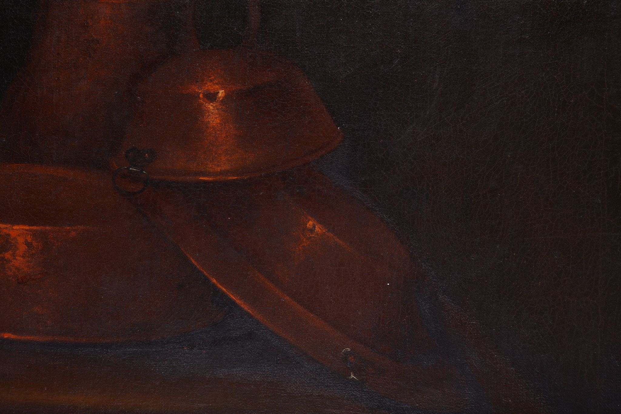 Circa late 19th Century Continental, possibly German. Interior oil on canvas still life of copper - Image 3 of 4