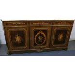 A Louis XVI design, marquetry inlaid gilt metal mounted, three door side cabinet, with variegated