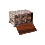 A LATE 17TH / EARLY 18TH CENTURY INDO-PORTUGUESE ROSEWOOD AND IVORY MOUNTED TABLE CABINET of