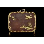 A LATE 19TH CENTURY FRENCH GILT BRONZE 'JAPONISME'  STYLE FIRESCREEN IN THE MANNER OF EDOUARD LIEVRE