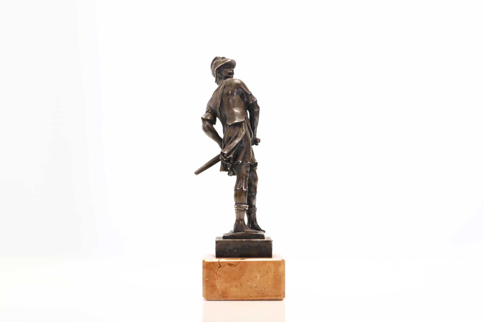 AFTER TIZIANO ASPETTI (ITALIAN, 1565-1607): A 19TH CENTURY SILVERED BRONZE STATUETTE OF MARS the - Image 4 of 6