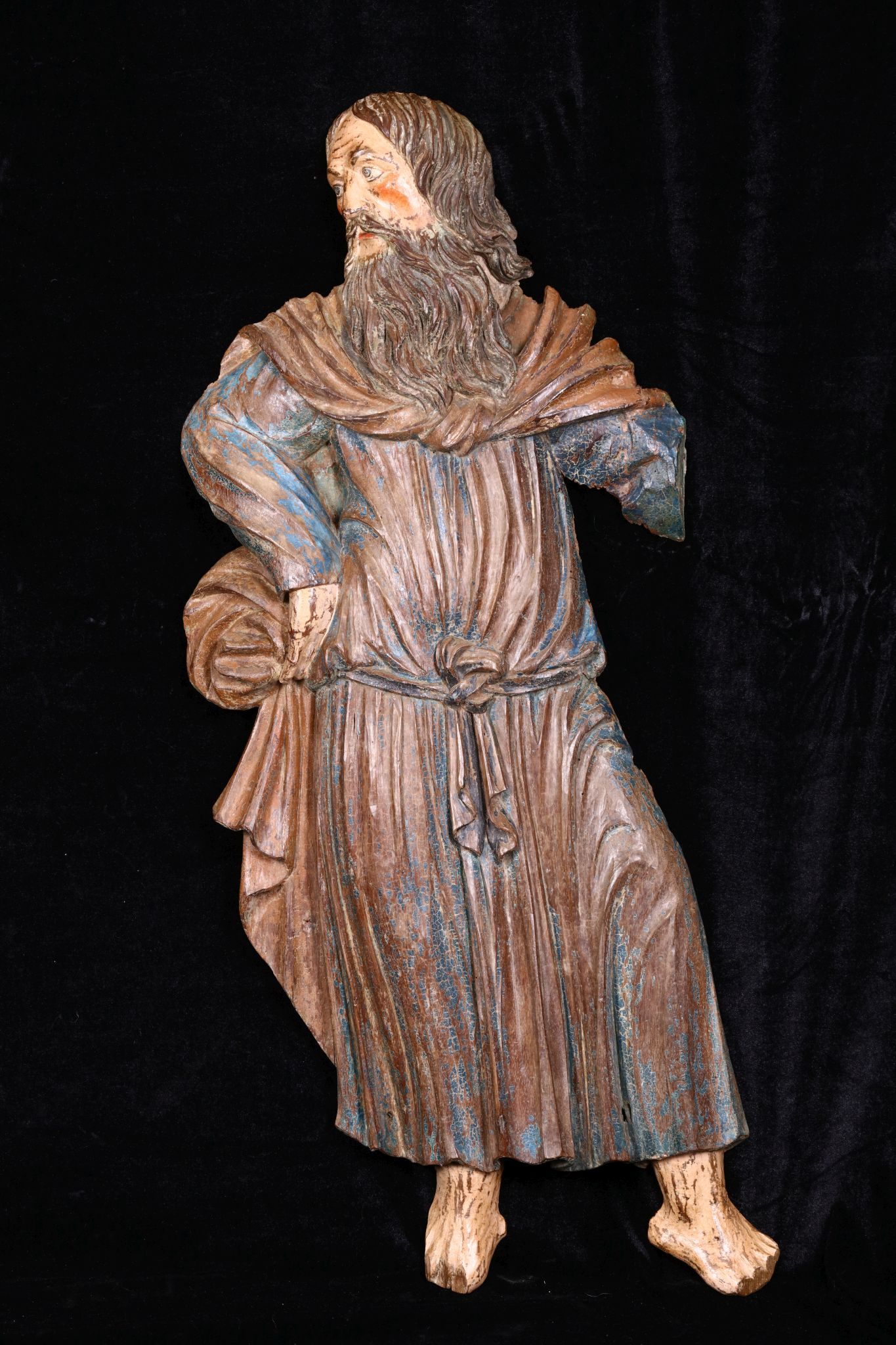 A LARGE PAIR OF 16TH CENTURY SOUTH GERMAN CARVED WOOD AND POLYCHROME DECORATED RELIEFS OF SAINTS the - Image 4 of 5