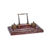 A SUBSTANTIAL MID 19TH CENTURY FRENCH ROUGE GRIOTTE MARBLE AND GILT BRONZE ENCRIER / DESK STAND