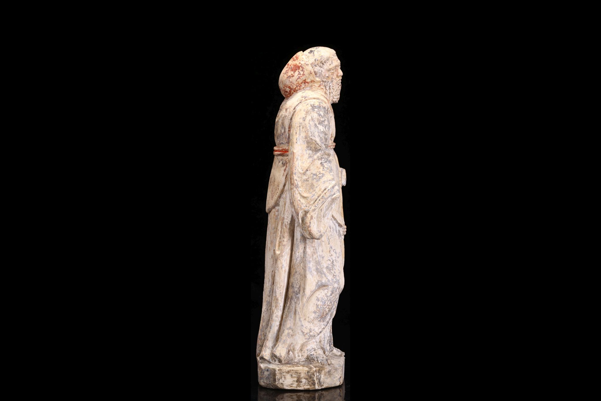 A 17TH CENTURY NORTH EUROPEAN CARVED STONE FIGURE OF ST FRANCIS OF ASSISI  the standing figure - Image 3 of 7