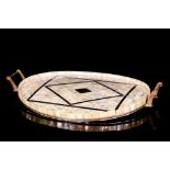 AN 18TH CENTURY ANGLO-INDIAN MOTHER OF PEARL, TORTOISESHELL AND BRONZE TRAY, PROBABLY GUJARATI of