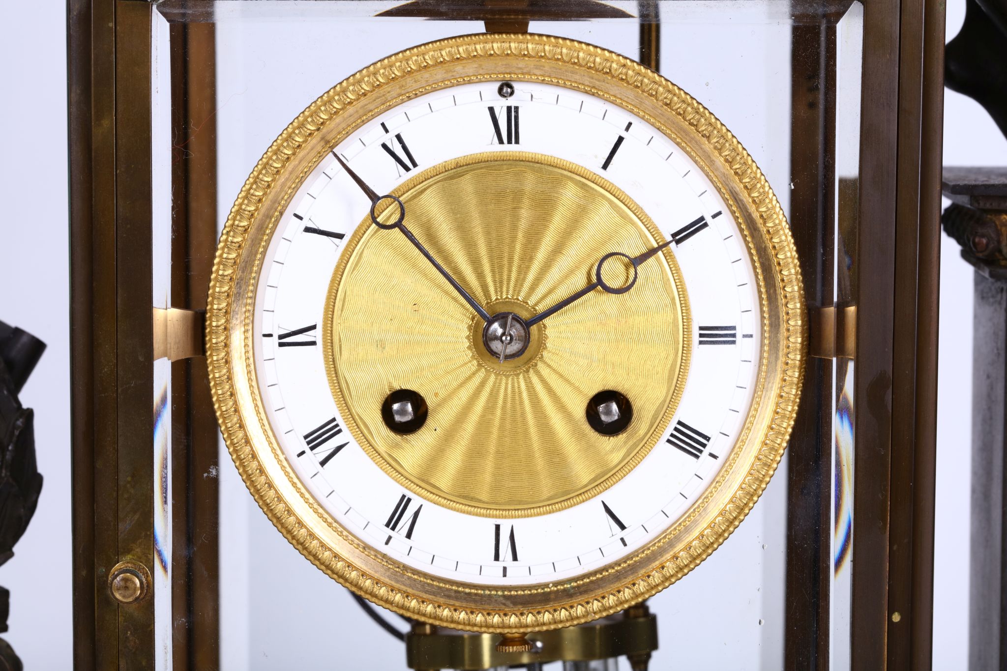 A 19TH CENTURY FRENCH EMPIRE STYLE  BRONZE MANTEL CLOCK WITH MASONIC PLAQUETTE the clock movement - Image 7 of 7
