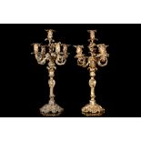 A LARGE PAIR OF FRENCH LOUIS XV STYLE GILT BRONZE CANDLEABRA IN THE MANNER OF MEISSONIER the