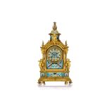 A LATE 19TH CENTURY FRENCH GILT BRONZE AND CLOISONNE ENAMEL MANTEL CLOCK the arched case