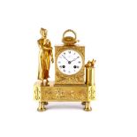 A LATE 19TH CENTURY FRENCH GILT BRONZE EMPIRE STYLE MANTEL CLOCK THE DIAL SIGNED 'LEROY & FILS'