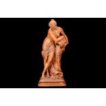 A LARGE LATE 19TH CENTURY FRENCH TERRACOTTA FIGURE OF A MAIDEN IN THE MANNER OF CARRIER-BELLEUSE the