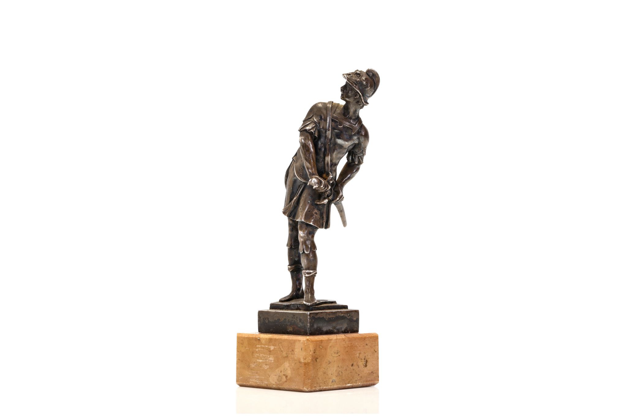 AFTER TIZIANO ASPETTI (ITALIAN, 1565-1607): A 19TH CENTURY SILVERED BRONZE STATUETTE OF MARS the