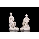 A RARE PAIR OF 18TH CENTURY MARBLE FIGURAL GROUPS DEPICTING DIANA AND VENUS AND CUPID, POSSIBLY