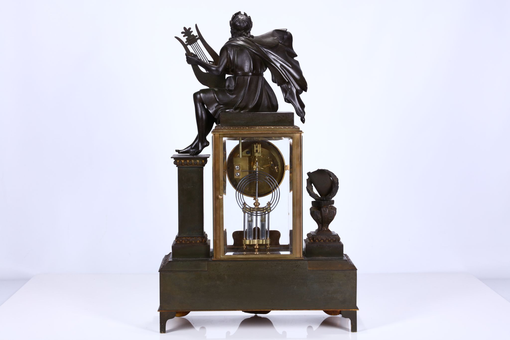 A 19TH CENTURY FRENCH EMPIRE STYLE  BRONZE MANTEL CLOCK WITH MASONIC PLAQUETTE the clock movement - Image 2 of 7