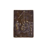 A 17TH CENTURY GERMAN BRONZE RELIEF DEPICTING THE ADORATION OF THE MAGI of rectangular form, the