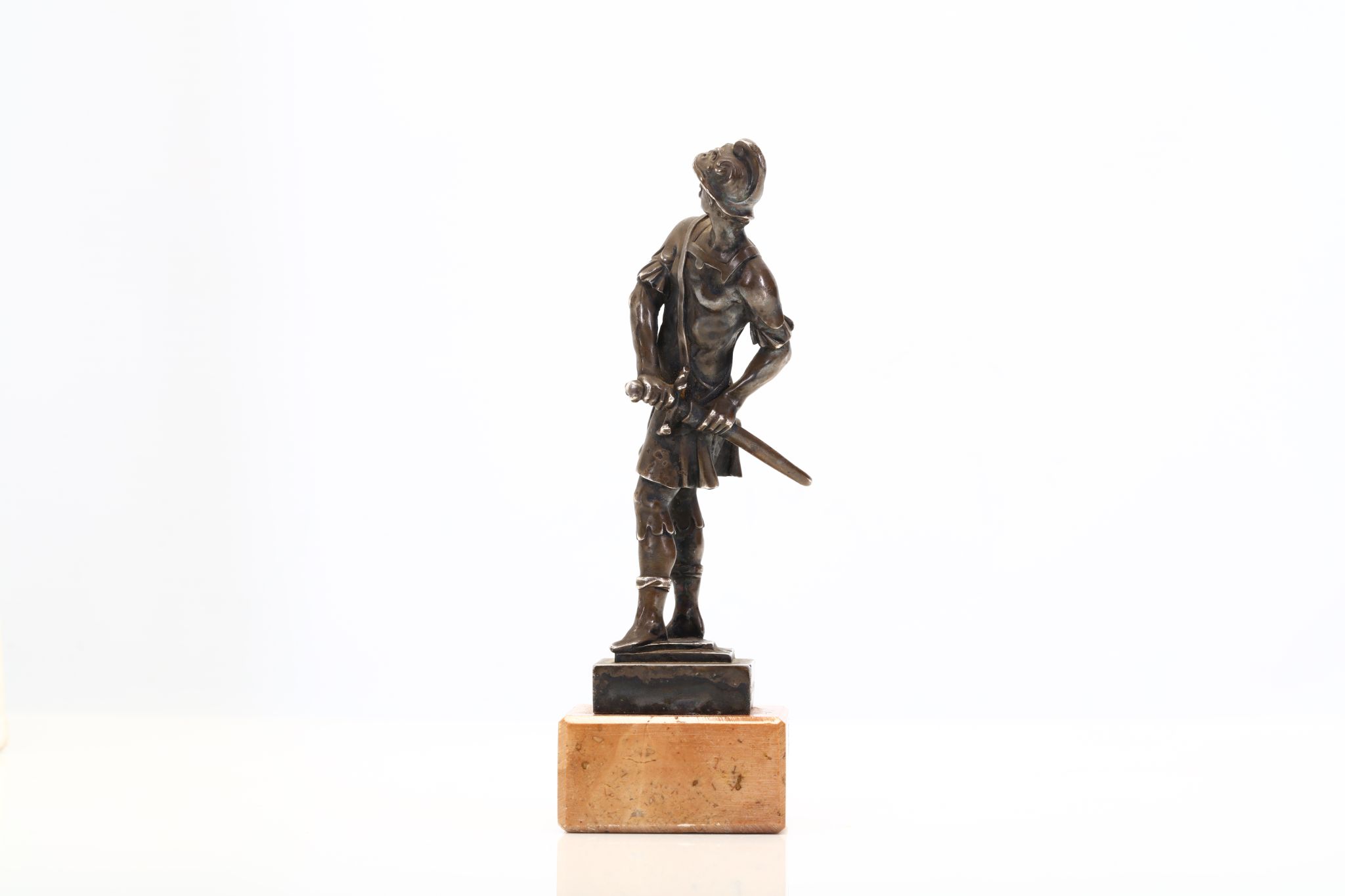 AFTER TIZIANO ASPETTI (ITALIAN, 1565-1607): A 19TH CENTURY SILVERED BRONZE STATUETTE OF MARS the - Image 2 of 6