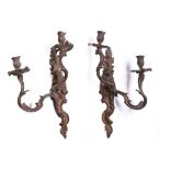 A PAIR OF MID 19TH CENTURY FRENCH ROCOCO REVIVAL BRONZE FIGURAL WALL LIGHTS / APPLIQUES the