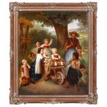 A VERY LARGE LATE 19TH CENTURY BERLIN KPM PORCELAIN PLAQUE DEPICTING A PASTORAL SCENE OF CHILDREN IN