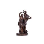 AFTER CLAUDE MICHEL CLODION (FRENCH, 1738-1814): A 19TH CENTURY FRENCH BRONZE GROUP OF A BACCHIC