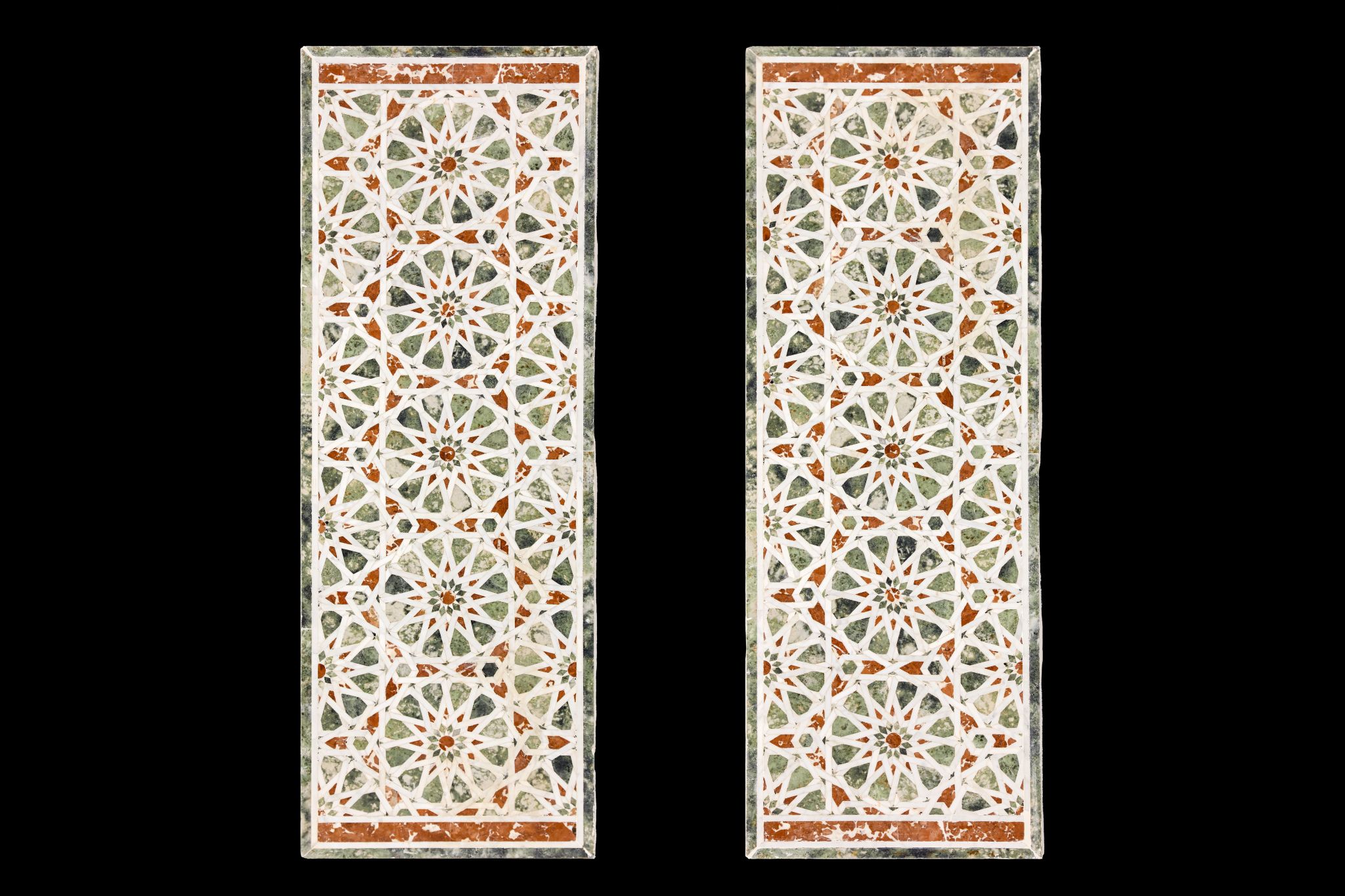 A RARE PAIR OF EGYPTIAN MARBLE MOSAIC PANELS PROBABLY EARLY OTTOMAN / LATE MAMLUK, 15TH / 17TH
