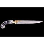 A 19TH CENTURY MUGHAL ROCK CRYSTAL AND STEEL DAGGER with stylised gilt decoration of scrolling