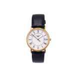 GENTS LONGINES DRESS WATCH  A gents gold plated Longines dress watch, with white dial, Roman