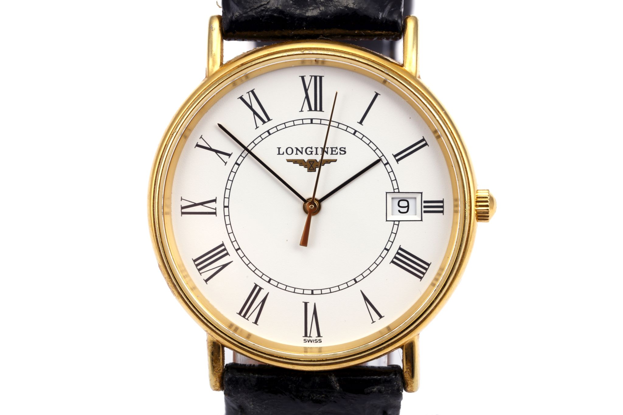 GENTS LONGINES DRESS WATCH  A gents gold plated Longines dress watch, with white dial, Roman - Image 2 of 4