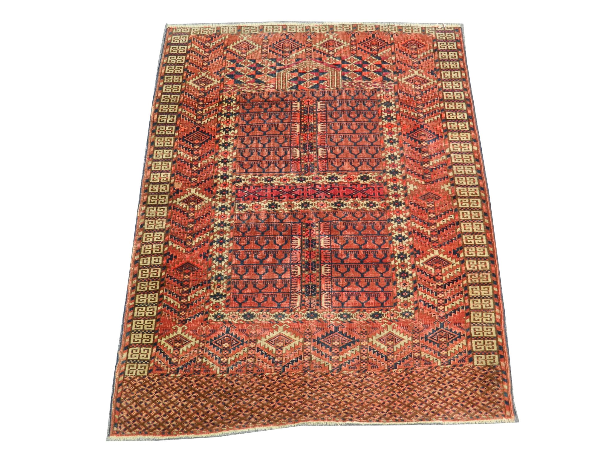 An early 20th Century Turkoman Hatchlu rug, 1.45m x 1.17m, condition rating B.