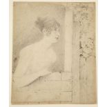 ATTRIBUTED TO THEODORE VON HOLST (1810-1844) FOLLOWER OF FUSELLI. "A young lady leaning over a gate"